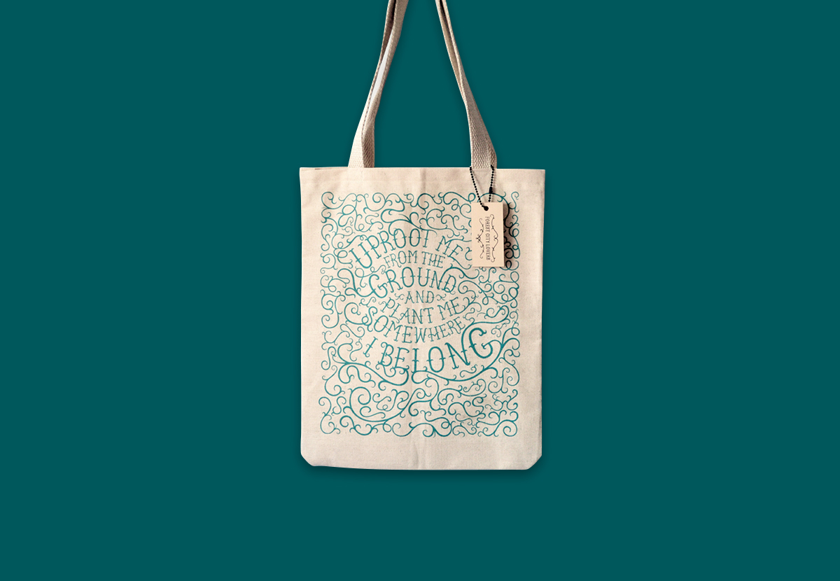 Fruitcake typeface application poster on canvas tote bag
